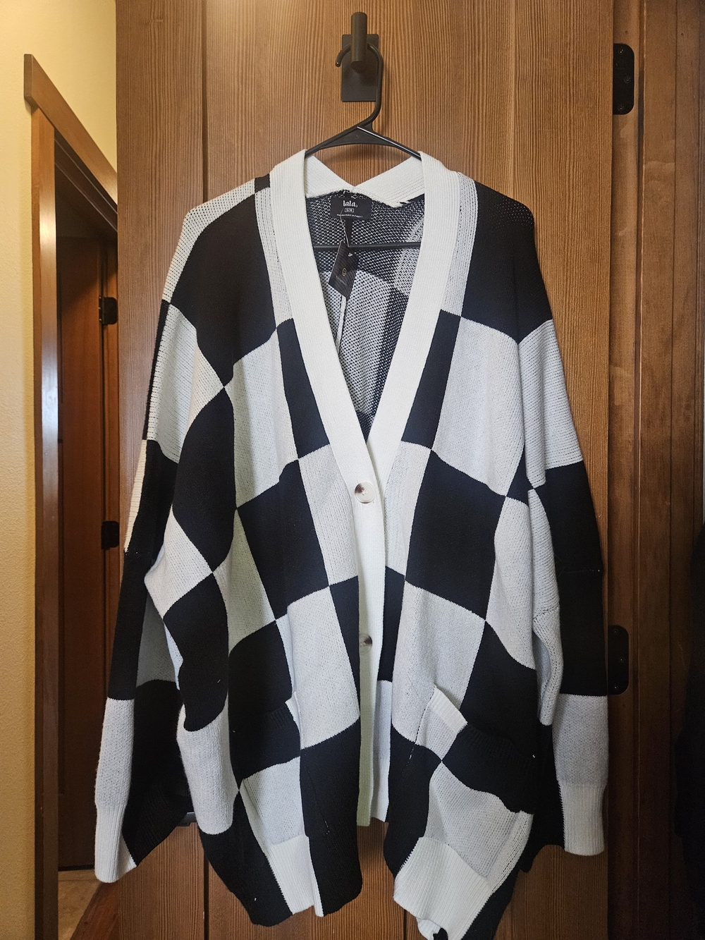 Lala Oversized Checkered Cardigan in Black & White Size S/M NWT